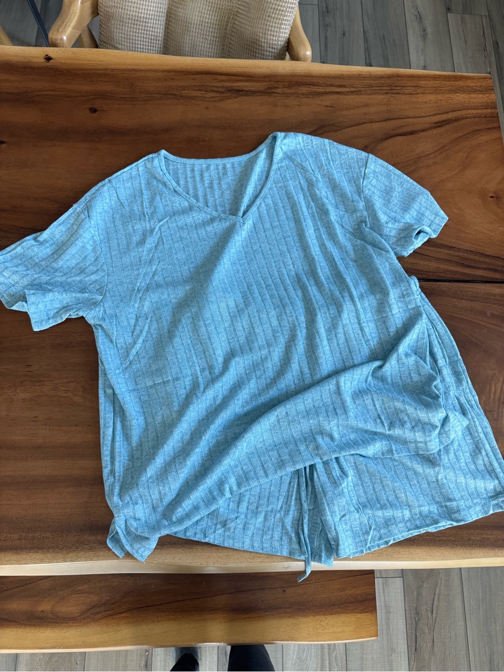 Light Aqua Ribbed V-Neck Knit Set